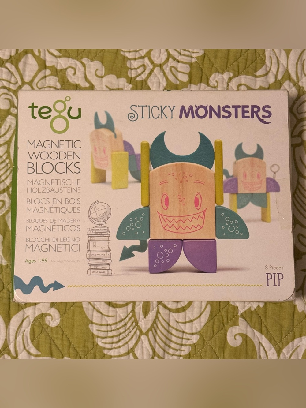 Tegu Pip Magnetic Wooden Block Set 8 Piece Sticky Monsters 2018 NIB